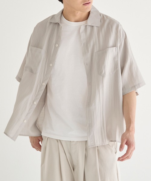 coca(coca)(コカ)の「ワッシャーリネンタッチワイド半袖シャツ(シャツ/ブラウス・メンズ・ストライプ/ライトグレー・L/M/XL)」の2枚目の写真