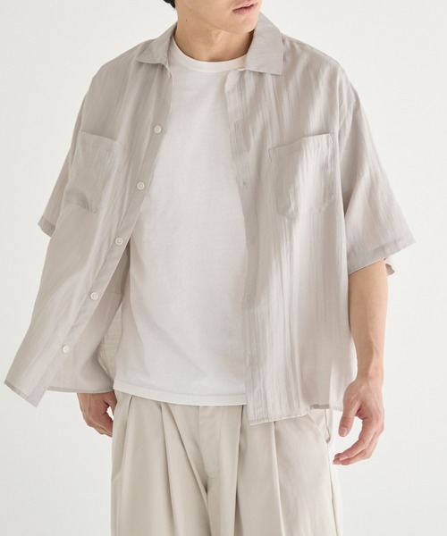 coca(coca)(コカ)の「ワッシャーリネンタッチワイド半袖シャツ(シャツ/ブラウス・メンズ・ストライプ/ライトグレー・L/M/XL)」の19枚目の写真