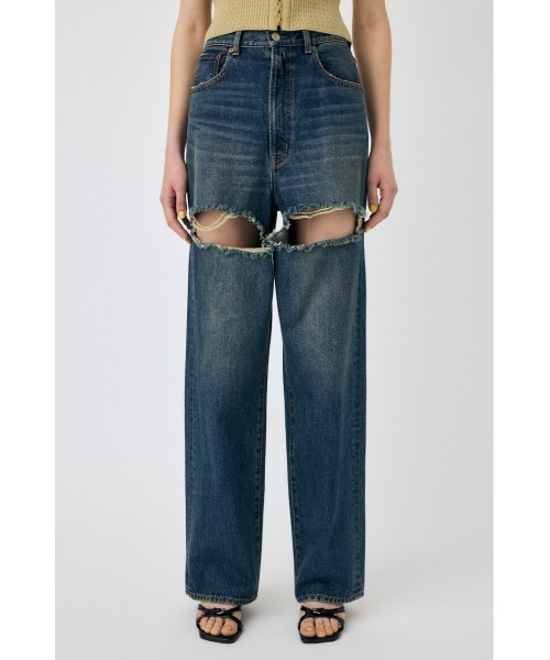 パンツ MOUSSY moussy CUT OUT LOOSE STRAIGHT CUT OUT LOOSE STRAIGHT（デニムパンツ）｜MOUSSY（マウジー）の