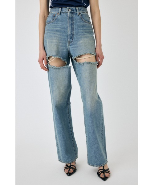 MOUSSY（マウジー）の「CUT OUT LOOSE STRAIGHT（デニムパンツ・レディース・ライトブルー/ダークブルー・24inch/25inch/26inch/23inch）」の6枚目の写真