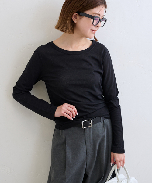 U by SPICK&SPAN（ユーバイスピックアンドスパン）の「《追加2》C/NY シアートップス（Tシャツ/カットソー・レディース・ブルー/アイボリー/ブラック・FREE）」の2枚目の写真