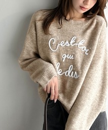 【mily bilet】おしゃれ女子の今シーズンイチ押し♪カラーコード刺繍ミックスニットプルオーバー
