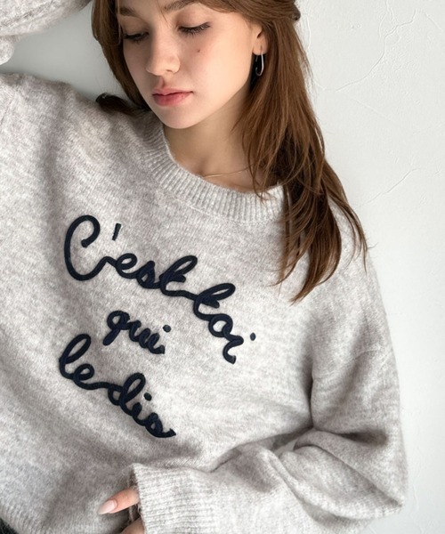 mily bilet(ミウィビレット)の「【mily bilet】おしゃれ女子の今シーズンイチ押し♪カラーコード刺繍ミックスニットプルオーバー(ニット/セーター・レディース・レッド/ベージュ/ネイビー/ブラック/アイボリー/グレー・LARGE/MEDIUM/SMALL/X-LARGE)」の3枚目の写真