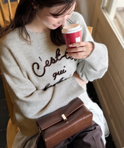 mily bilet(ミウィビレット)の「【mily bilet】おしゃれ女子の今シーズンイチ押し♪カラーコード刺繍ミックスニットプルオーバー(ニット/セーター・レディース・レッド/ベージュ/ネイビー/ブラック/アイボリー/グレー・LARGE/MEDIUM/SMALL/X-LARGE)」の14枚目の写真