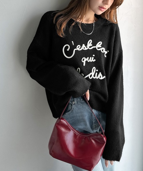 mily bilet(ミウィビレット)の「【mily bilet】おしゃれ女子の今シーズンイチ押し♪カラーコード刺繍ミックスニットプルオーバー(ニット/セーター・レディース・レッド/ベージュ/ネイビー/ブラック/アイボリー/グレー・LARGE/MEDIUM/SMALL/X-LARGE)」の10枚目の写真