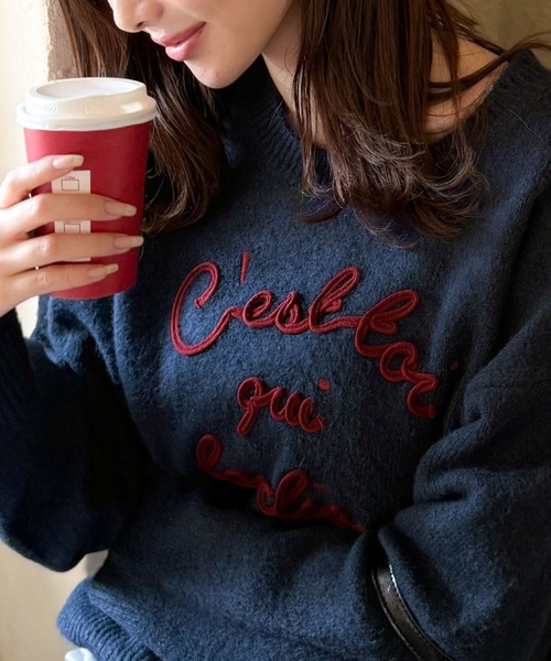 mily bilet(ミウィビレット)の「【mily bilet】おしゃれ女子の今シーズンイチ押し♪カラーコード刺繍ミックスニットプルオーバー(ニット/セーター・レディース・レッド/ベージュ/ネイビー/ブラック/アイボリー/グレー・LARGE/MEDIUM/SMALL/X-LARGE)」の13枚目の写真