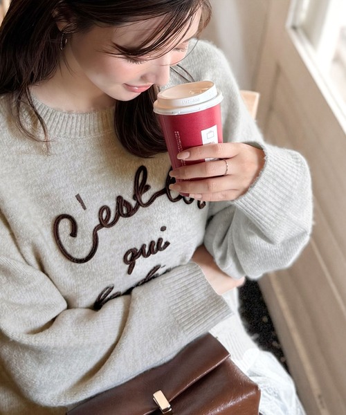 mily bilet(ミウィビレット)の「【mily bilet】おしゃれ女子の今シーズンイチ押し♪カラーコード刺繍ミックスニットプルオーバー(ニット/セーター・レディース・レッド/ベージュ/ネイビー/ブラック/アイボリー/グレー・LARGE/MEDIUM/SMALL/X-LARGE)」の8枚目の写真