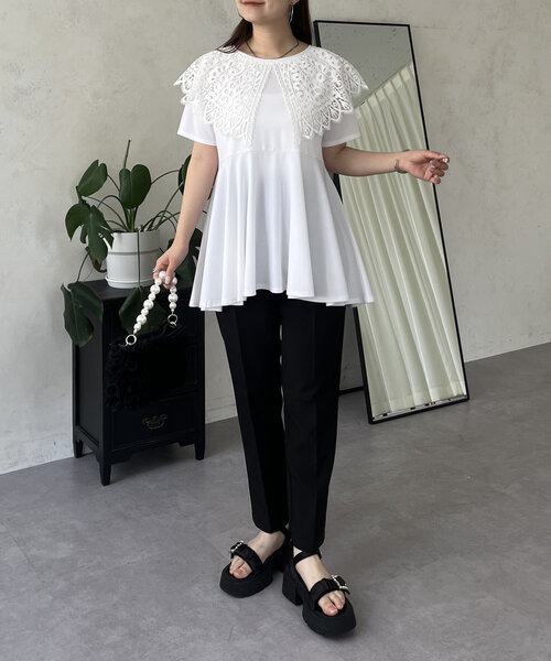 prose verse（プロズヴェール）の「レース襟ペプラムTシャツ（Tシャツ/カットソー・レディース・オフホワイト/ブラック・MEDIUM/LARGE）」の16枚目の写真