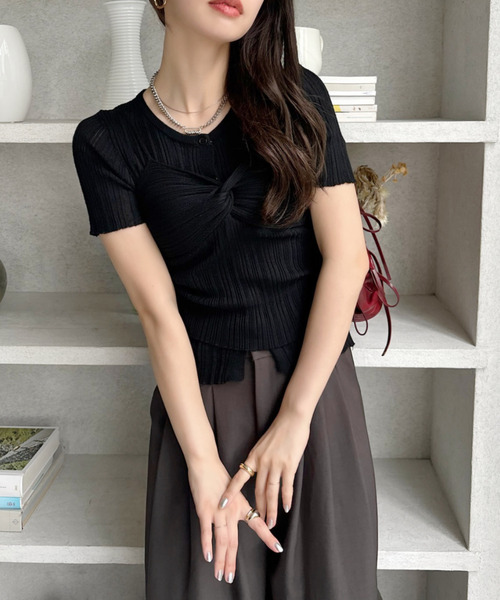 Esme Hole ボタン ニット hellam ニット セーター ポコポコスラブショートニット