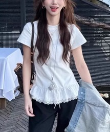 裾レースペプラムTシャツ