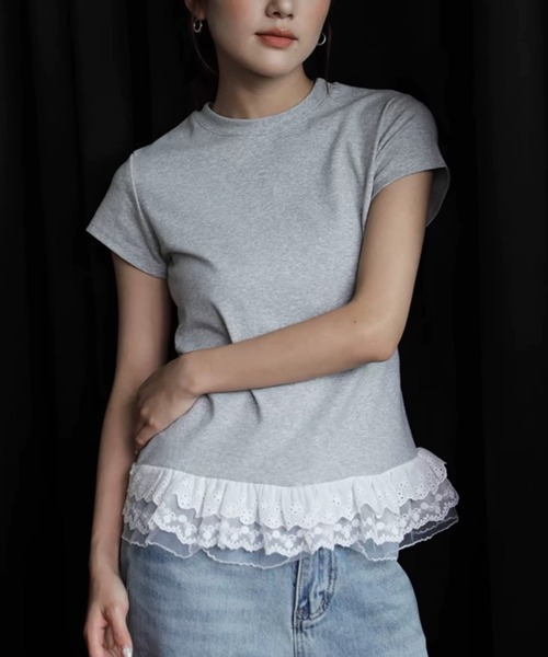 ampm(エーエムピーエム)の「裾レースペプラムTシャツ(Tシャツ/カットソー・レディース・グレー/ホワイト/ブラック・FREE)」の19枚目の写真