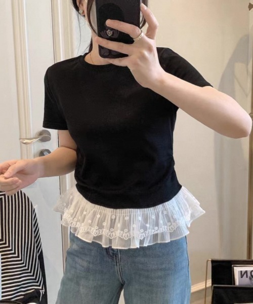 ampm(エーエムピーエム)の「裾レースペプラムTシャツ(Tシャツ/カットソー・レディース・グレー/ホワイト/ブラック・FREE)」の17枚目の写真