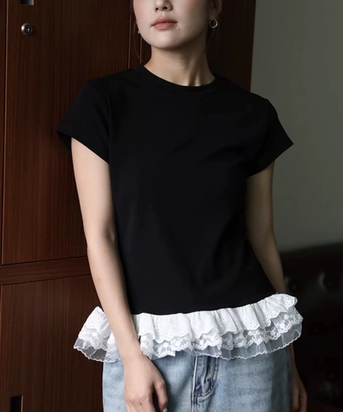 ampm(エーエムピーエム)の「裾レースペプラムTシャツ(Tシャツ/カットソー・レディース・グレー/ホワイト/ブラック・FREE)」の15枚目の写真