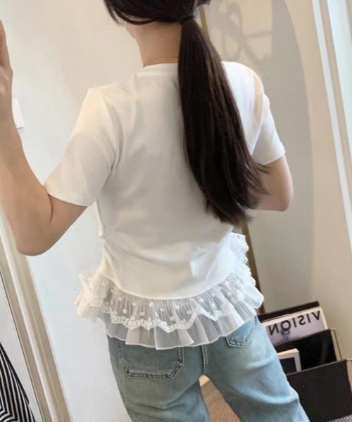 ampm(エーエムピーエム)の「裾レースペプラムTシャツ(Tシャツ/カットソー・レディース・グレー/ホワイト/ブラック・FREE)」の11枚目の写真