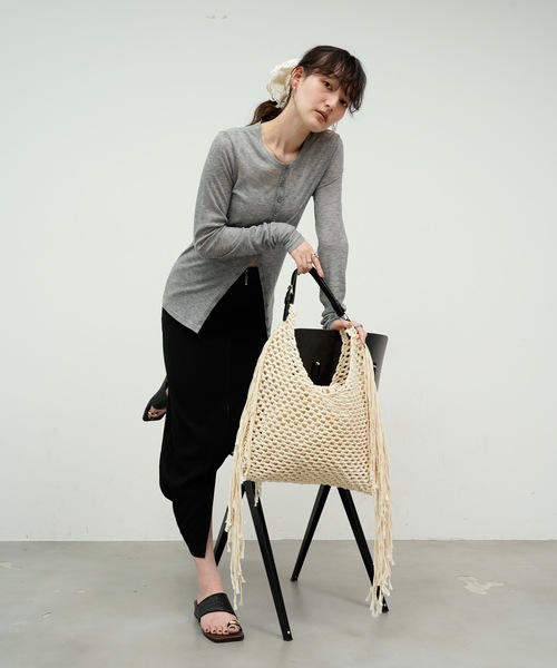 セール】Rope knit fringe tote bag / 縄あみフリンジトート