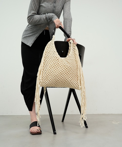 Rope knit fringe tote bag / 縄あみフリンジトートバック