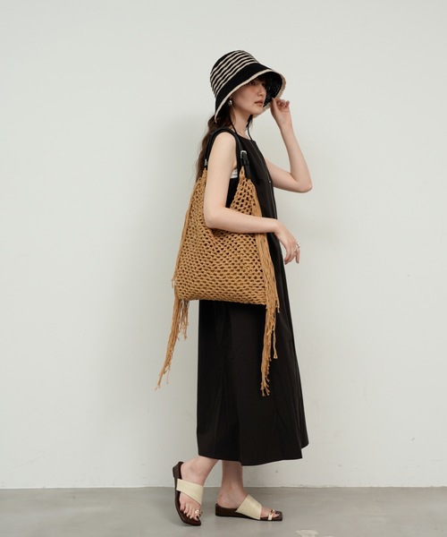 Rope knit fringe tote bag / 縄あみフリンジトートバック