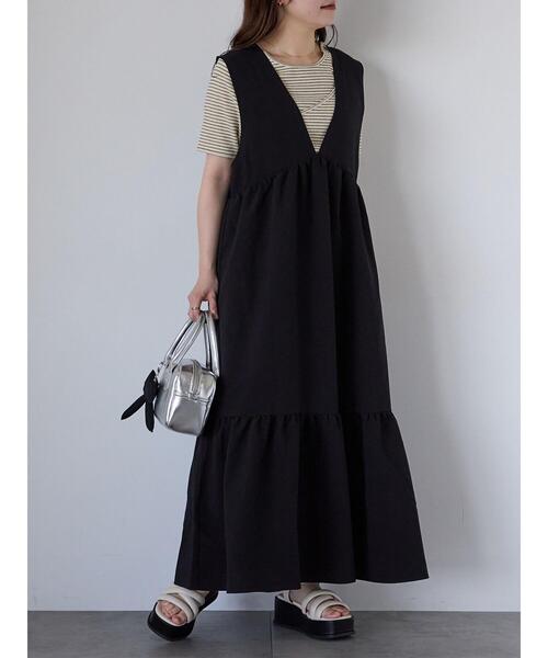 ehka sopo(エヘカソポ)の「Vネックノースリーブワンピース(ワンピース・レディース・モカ/キナリ/ブラック・F)」の3枚目の写真