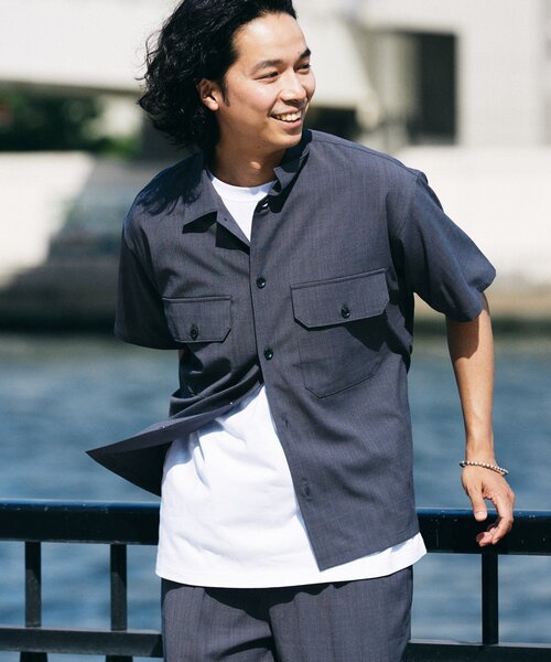 JOURNAL STANDARD relume(ジャーナルスタンダード レリューム)の「"イージーケア" TECH LINEN COOLMAX(R) CPO シャツ(セットアップ着用可)(シャツ/ブラウス・メンズ・ナチュラル/ブラック/ライトグレー/ブラックミックス・MEDIUM/LARGE)」の3枚目の写真
