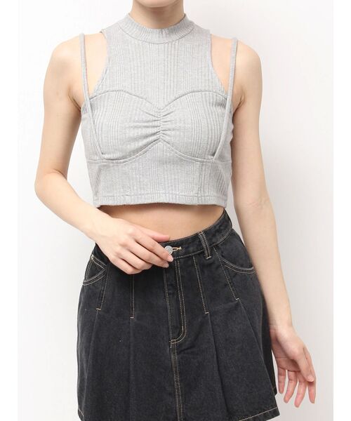 EATME（イートミー）の「ビスチェデザインラメリブTOP（タンクトップ・レディース・オフホワイト/グレー/ブラック・FREE）」の3枚目の写真