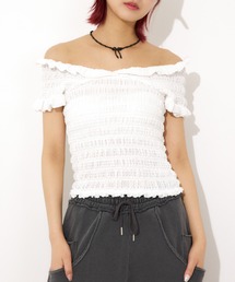 SLY | 【2WAY】SHEER SHIRRING BUSTIER TOPS シアー シャーリング ビスチェ トップス 夏服 シアートップス 半袖(Tシャツ/カットソー)