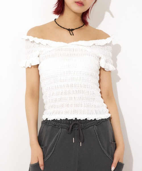 トップス eaphi RANDOM SHIRRING 2WAY BUSTIER SLY | 2WAY SHIRRING BUSTIER トップス (タンクトップ ) |SHEL