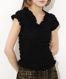 【2WAY】SHEER SHIRRING BUSTIER TOPS シアー シャーリング ビスチェ トップス 夏服 シアートップス 半袖