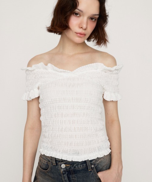 threetimes Cupid shirring top キューピッドシャーリングトップ W) 쓰리타임즈 큐피드 셔링 탑 블랙 | Threetimes | KREAM