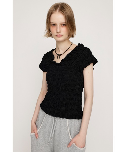 セール】【2WAY】SHEER SHIRRING BUSTIER TOPS シアー