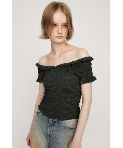 2WAY】SHEER SHIRRING BUSTIER TOPS シアー シャーリング