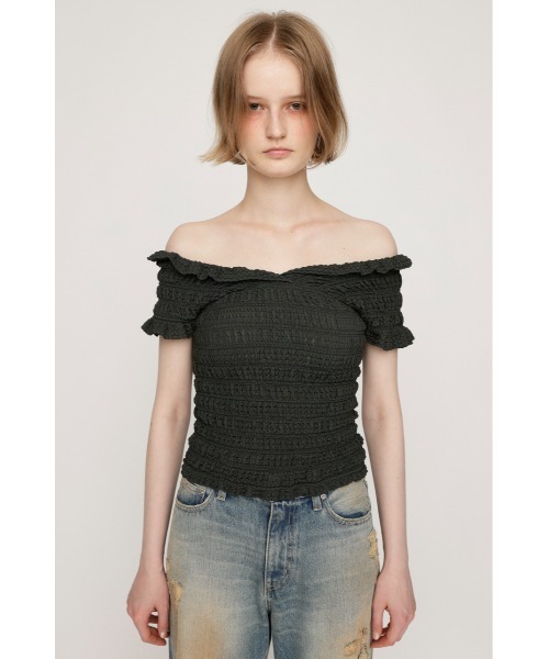 2WAY】SHEER SHIRRING BUSTIER TOPS シアー シャーリング