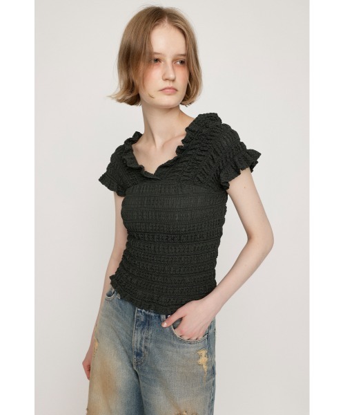 セール】【2WAY】SHEER SHIRRING BUSTIER TOPS シアー シャーリング