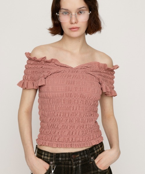 SLY（スライ）の「【2WAY】SHEER SHIRRING BUSTIER TOPS シアー