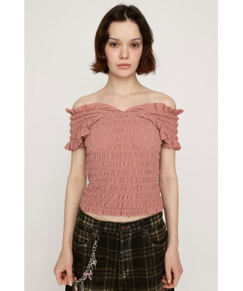 セール】【2WAY】SHEER SHIRRING BUSTIER TOPS シアー