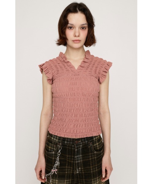 セール】【2WAY】SHEER SHIRRING BUSTIER TOPS シアー