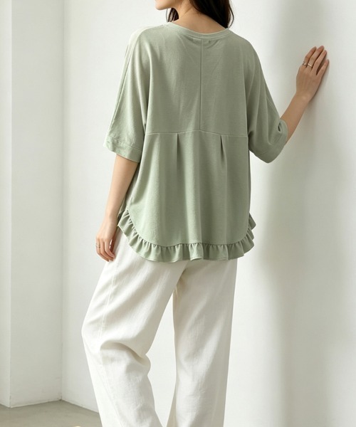 ONEP STAR(ワンピスター)の「五分丈裾フリルカットソー(Tシャツ/カットソー・レディース・ベージュ/グリーン/ピンク/ブラック・FREE)」の14枚目の写真