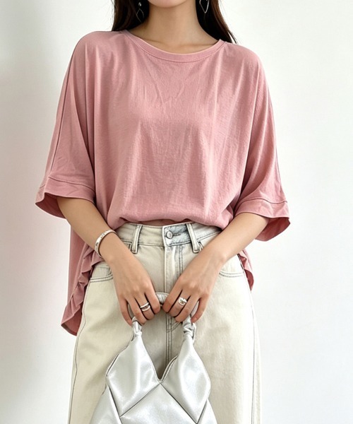 ONEP STAR(ワンピスター)の「五分丈裾フリルカットソー(Tシャツ/カットソー・レディース・ベージュ/グリーン/ピンク/ブラック・FREE)」の15枚目の写真