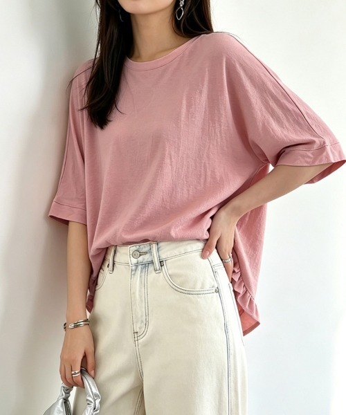 ONEP STAR(ワンピスター)の「五分丈裾フリルカットソー(Tシャツ/カットソー・レディース・ベージュ/グリーン/ピンク/ブラック・FREE)」の16枚目の写真