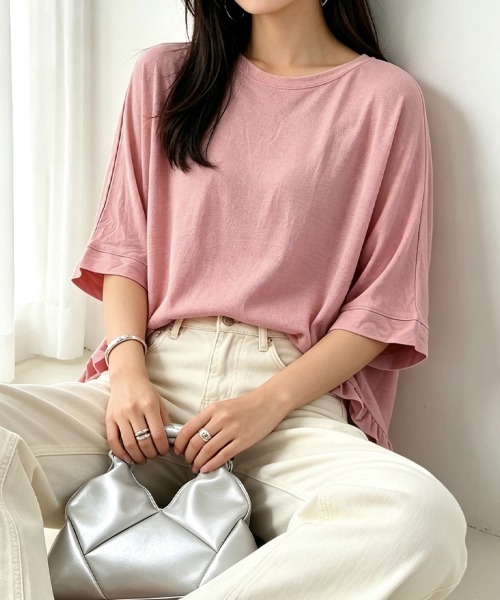 ONEP STAR(ワンピスター)の「五分丈裾フリルカットソー(Tシャツ/カットソー・レディース・ベージュ/グリーン/ピンク/ブラック・FREE)」の18枚目の写真