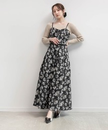 グレー 花柄 膝丈 ワンピース ワンピース レディース 膝丈ワンピース 春 花柄ワンピース 膝丈