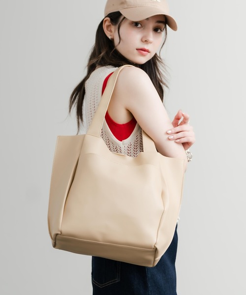 Rocky Monroe（ロッキーモンロー）の「新色追加 PUワンショルダートートバッグ　ポーチセット（トートバッグ・メンズ・ワインレッド/ブラウン/ベージュ/ブラック・FREE）」の3枚目の写真