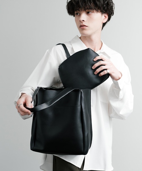 Rocky Monroe（ロッキーモンロー）の「新色追加 PUワンショルダートートバッグ　ポーチセット（トートバッグ・メンズ・ワインレッド/ブラウン/ベージュ/ブラック・FREE）」の15枚目の写真