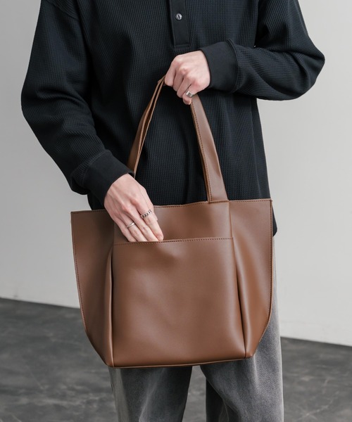 Rocky Monroe（ロッキーモンロー）の「新色追加 PUワンショルダートートバッグ　ポーチセット（トートバッグ・メンズ・ワインレッド/ブラウン/ベージュ/ブラック・FREE）」の7枚目の写真