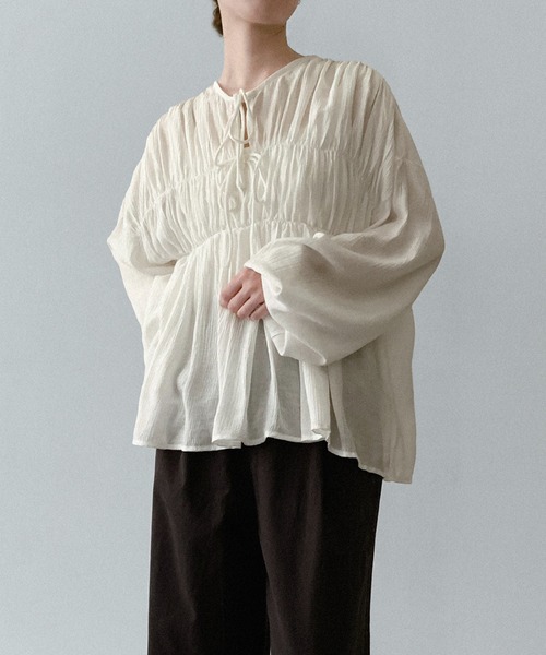 on:nue（オンニュ）の「【on:nue】[着用動画あり！] フロントリボンギャザーブラウス（シャツ/ブラウス・レディース・ホワイト/ブラック・FREE）」の11枚目の写真