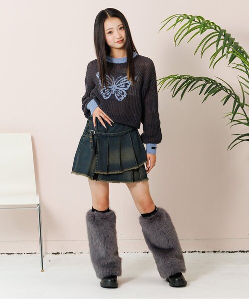 algy（アルジー）の「プリーツラップグランジスカート（スカート・キッズ・カーキ/インディゴブルー/ベージュ・SMALL/MEDIUM/X-SMALL/XX-SMALL）」の7枚目の写真