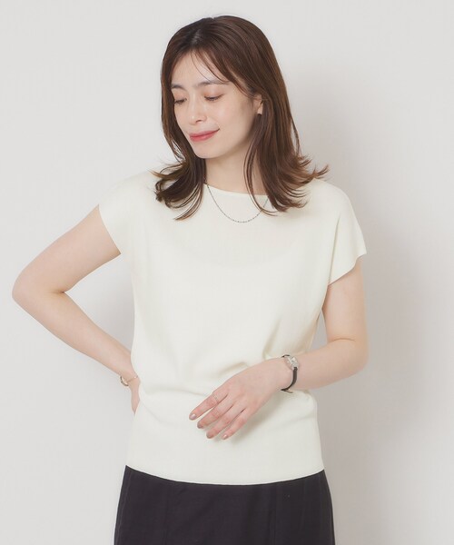 ITS'DEMO（イッツデモ）の「【接触冷感／手洗い可】フレンチスリーブニット（ニット/セーター・レディース・グリーン/ピンク系/ベージュ/ブルー系その他/ブラック/ピンク系その他/サックスブルー/オフホワイト・00）」の2枚目の写真