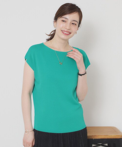 ITS'DEMO（イッツデモ）の「【接触冷感／手洗い可】フレンチスリーブニット（ニット/セーター・レディース・グリーン/ピンク系/ベージュ/ブルー系その他/ブラック/ピンク系その他/サックスブルー/オフホワイト・00）」の4枚目の写真