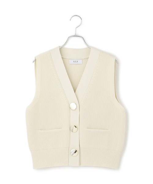 ADAM ET ROPE'（アダムエロペ）の「【WEB限定】・【サステナブル】ウェーブボタンVネックニットジレ（ベスト・レディース・ダークブラウン/ブラック/チャコールグレー/オフホワイト・FREE）」の11枚目の写真
