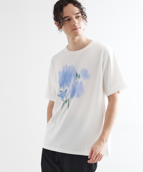 tk.TAKEO KIKUCHI(ティーケータケオキクチ)の「ボカシフラワーTシャツ(Tシャツ/カットソー・メンズ・ブラック/ブルーグリーン/ホワイト・02/03/04)」の2枚目の写真
