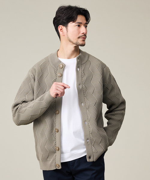 ABAHOUSE GRAY（アバハウスグレイ）の「【ジオメトリック柄 / 軽量】スタンド カーディガン（カーディガン/ボレロ・メンズ・ブラック/ネイビー/グレー/モカ・46/48）」の3枚目の写真
